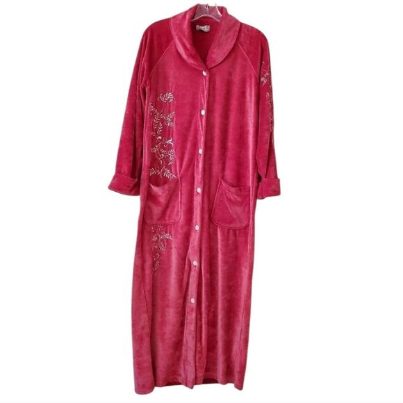 Vintage ANNE LEWIN Women's Maxi Robe Embroidered Pink Velvet Size Medium - Picture 1 of 9